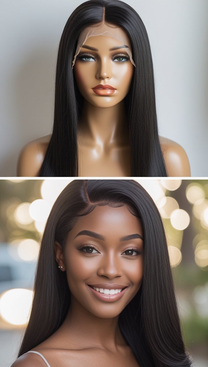 straight black human hair wig