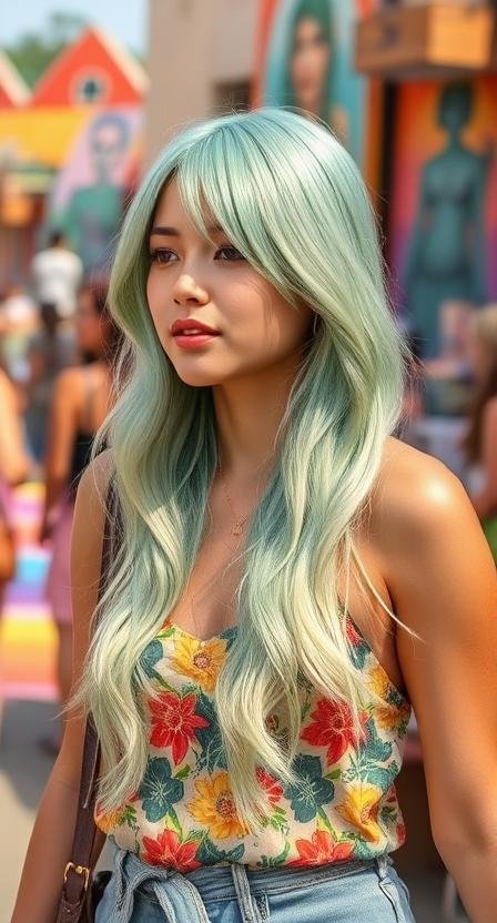 Envy Mint Green Synthetic Monofilament Wig